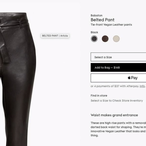 Aritzia Babaton Belted Tie Front Vegan Leather Pants Green Size 6 - Picture 4 of 4